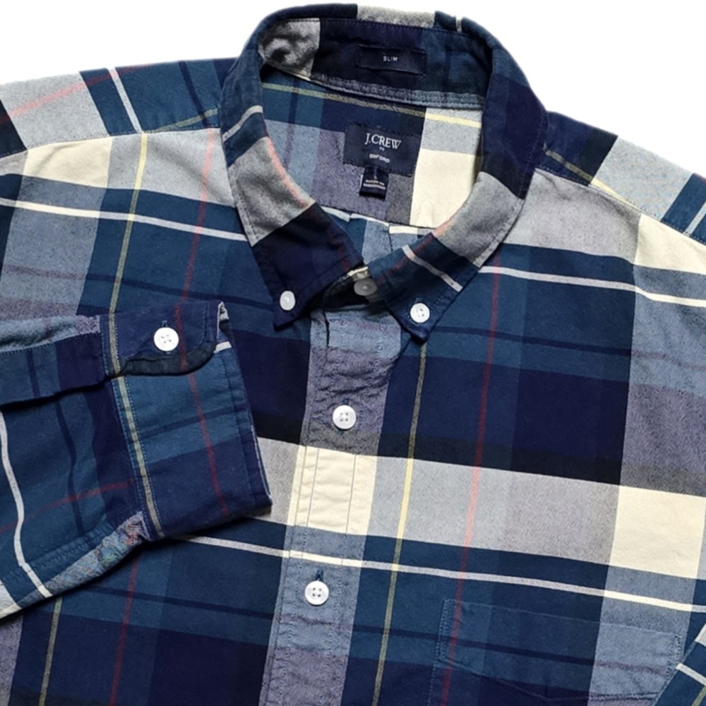 J Crew Oxford Shirt Mens Large Tartan Berry Plaid Slim Fit Button Down EUC